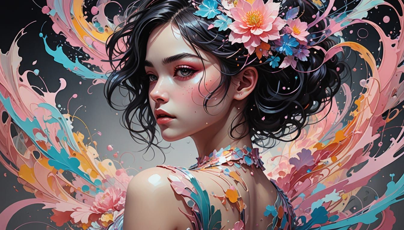 Anime Style Portrait of Young Arab Woman with Gold Lines