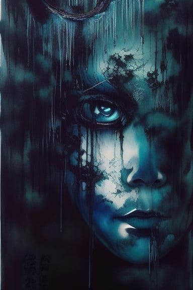 Eerie Youkai Portrait in Occult Horror Style