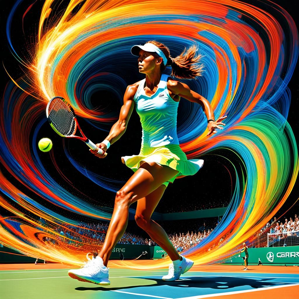 Vibrant 3D Tennis Player Stereogram in Cyberpunk Style