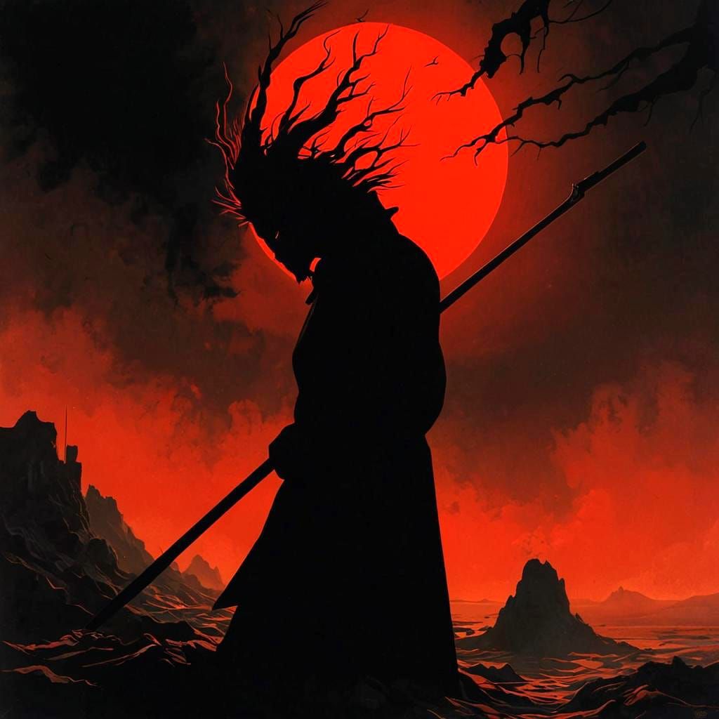 Sinister Moonlit Landscape in Expressionist Style