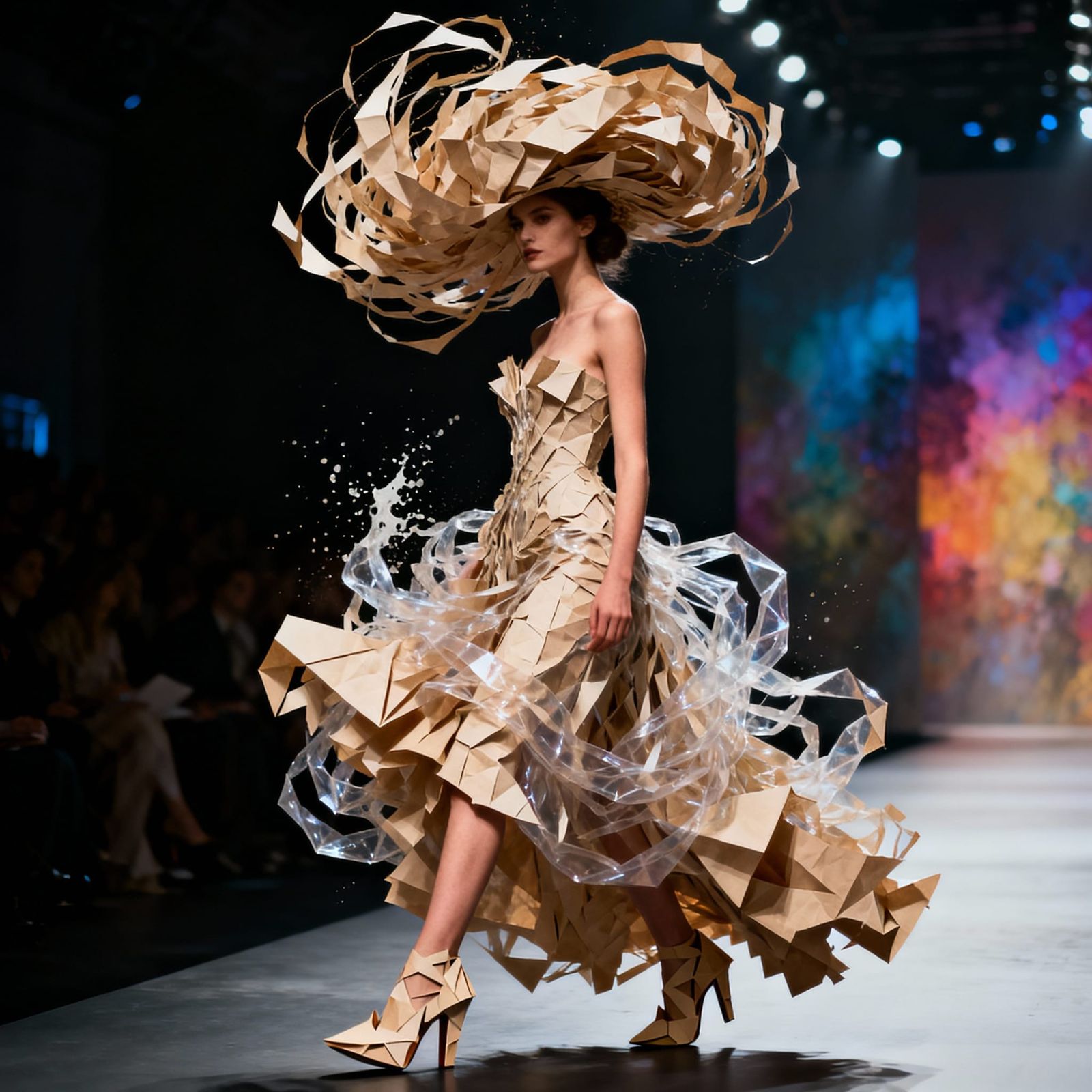 Paper Couture Fashion Model with Gigantic Headpiece