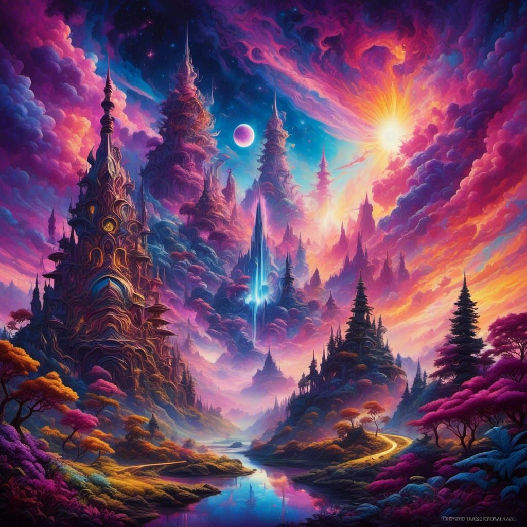 Psychedelic Cyberpunk Airbrush Art with Abstract Rays