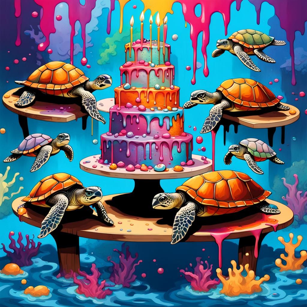 Sea Turtle Birthday Party in Graffiti Art Style
