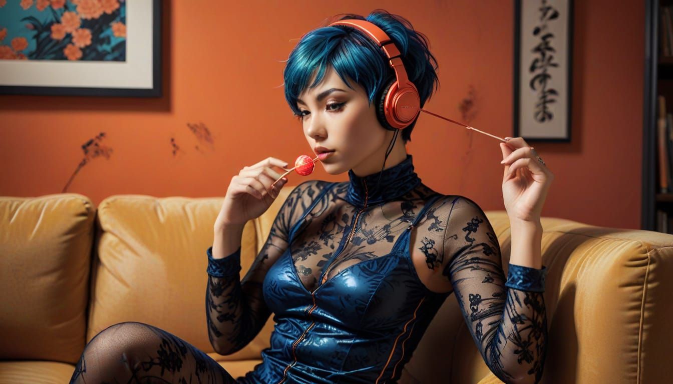 Vibrant Mediterranean Woman in Punk Rock Style