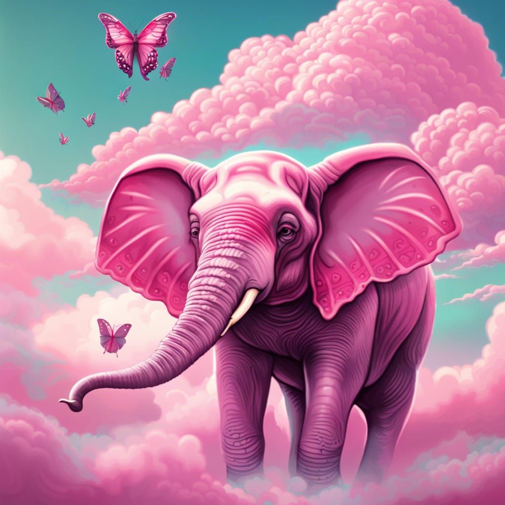 Pink Elephant Mother and Baby on Cloudscape