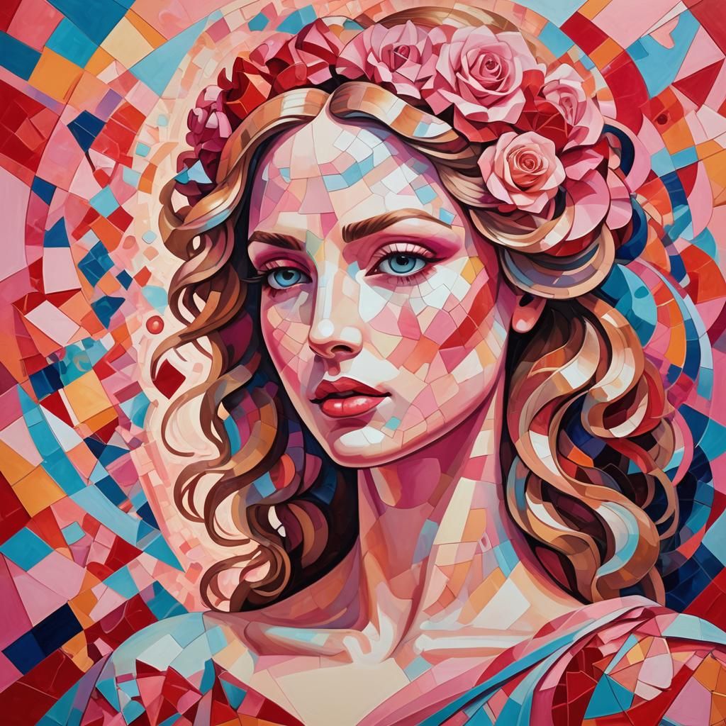 Aphrodite Portrait in Abstract Cubist Pop Art