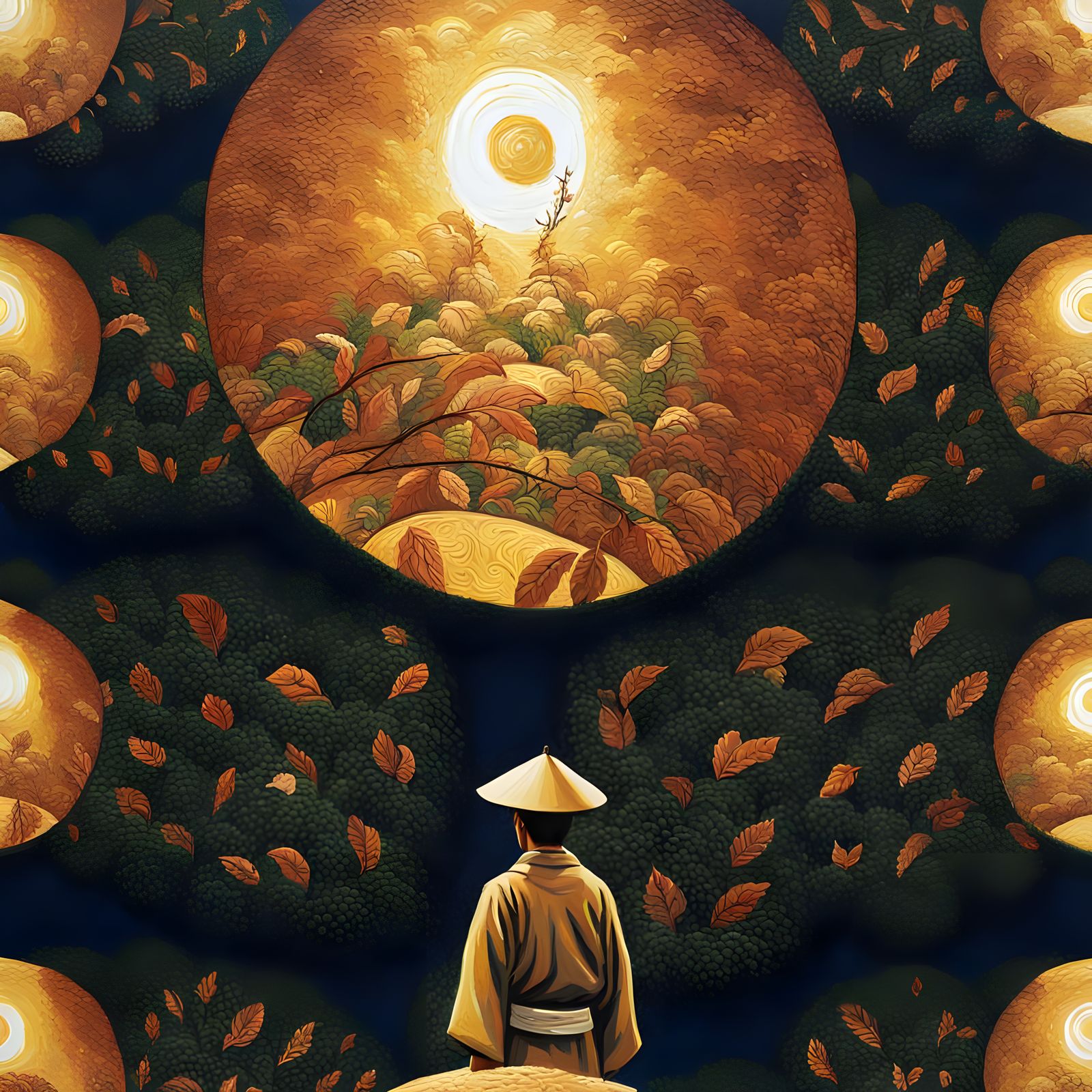 Cyberpunk Samurai Standing at the Edge of a Serene Valley