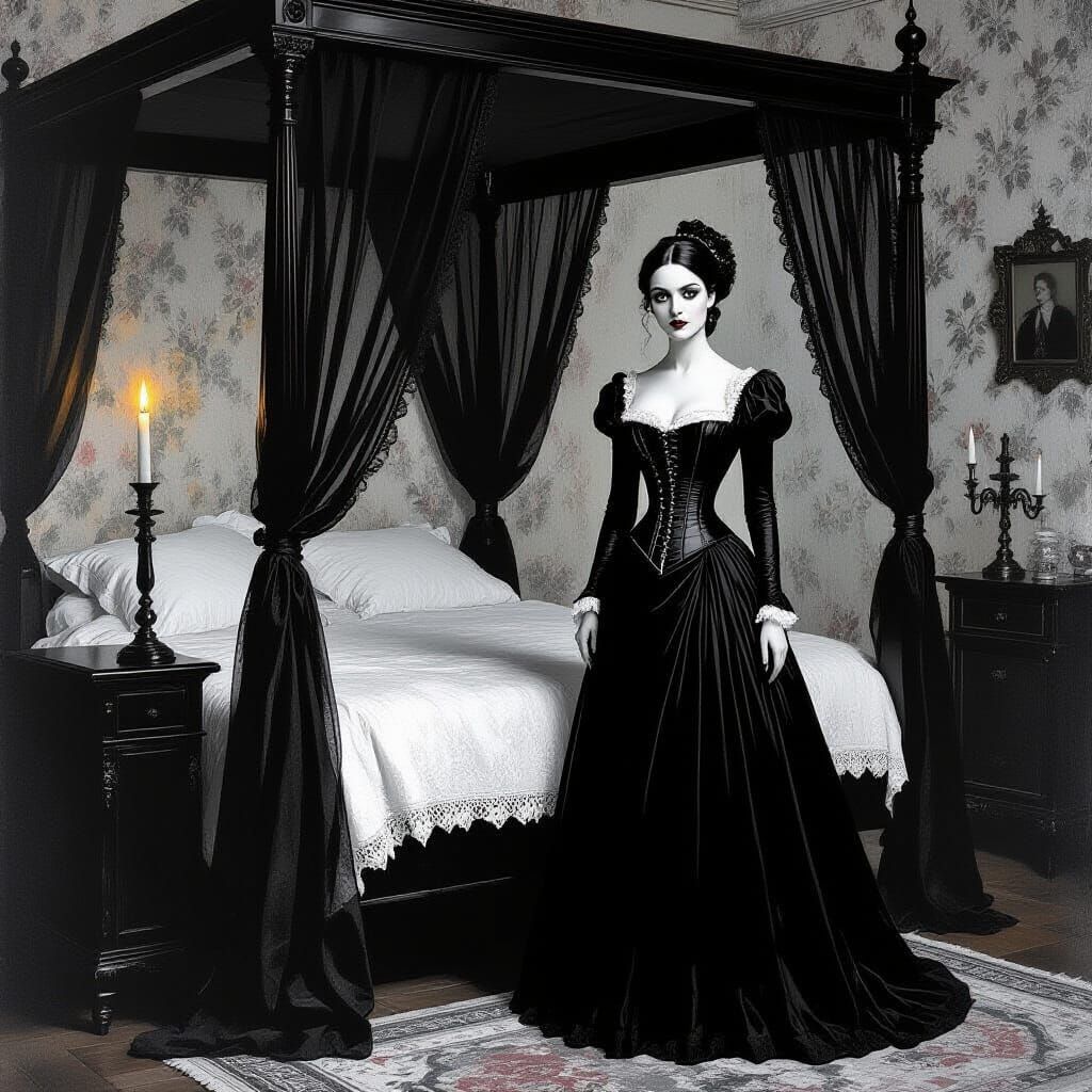 Gothic Woman by Candlelight in Dark Romantic Style