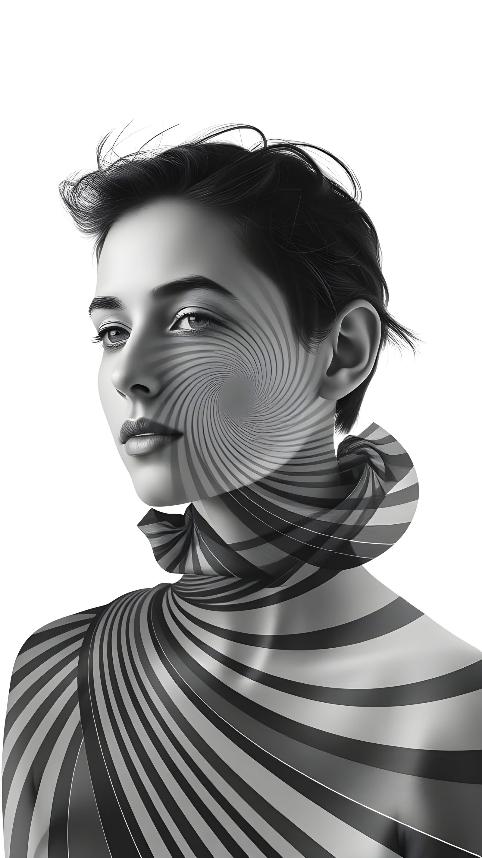 Minimalist Portrait with Fibonacci Spiral Patterns