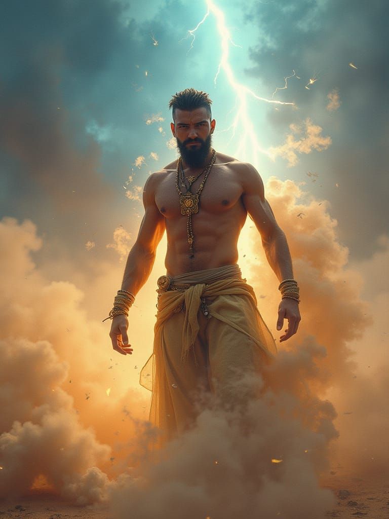 Handsome Genie Emerges from Vortex in Fantasy Art
