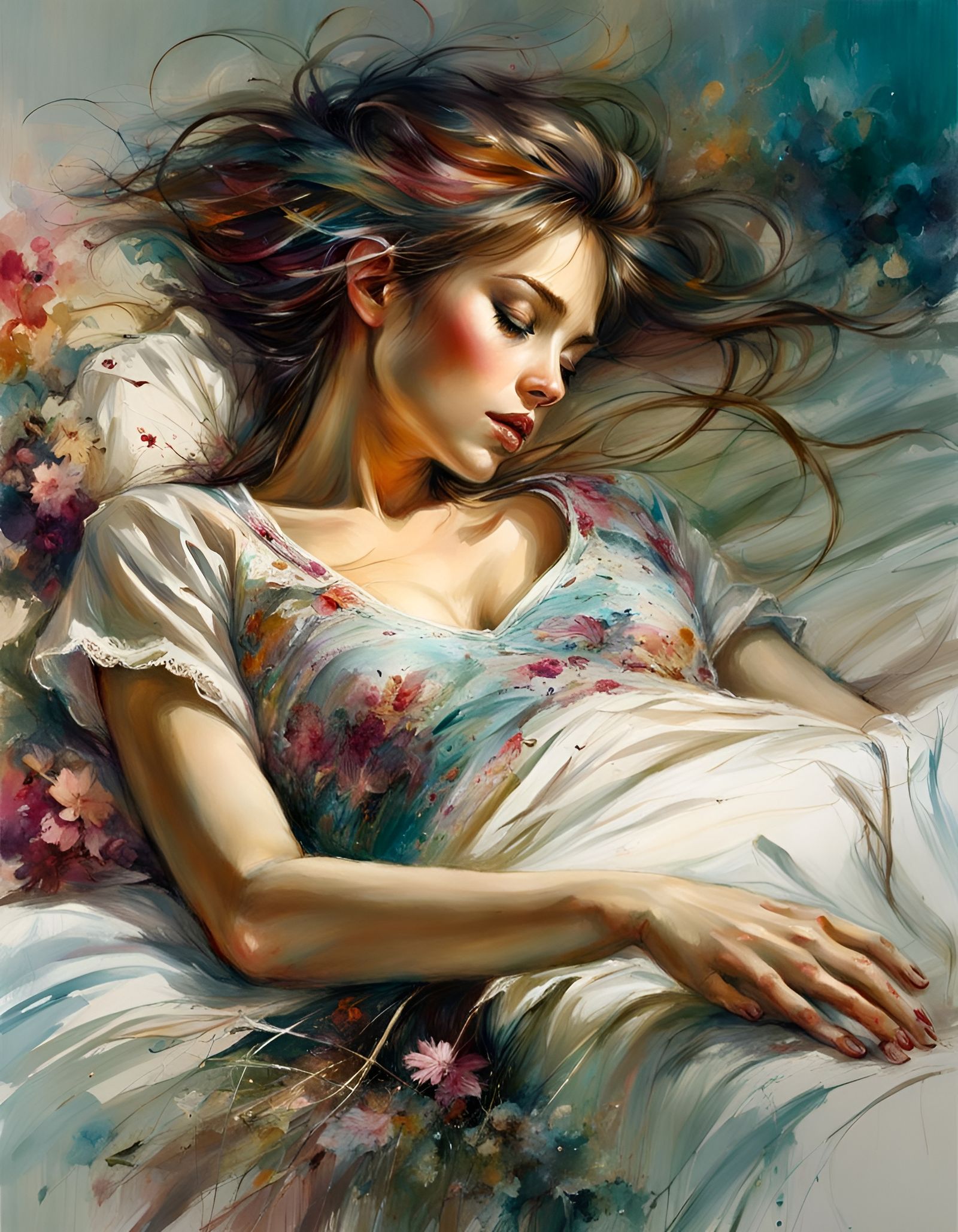 Girl Exploring Inner Thoughts: Watercolor Art