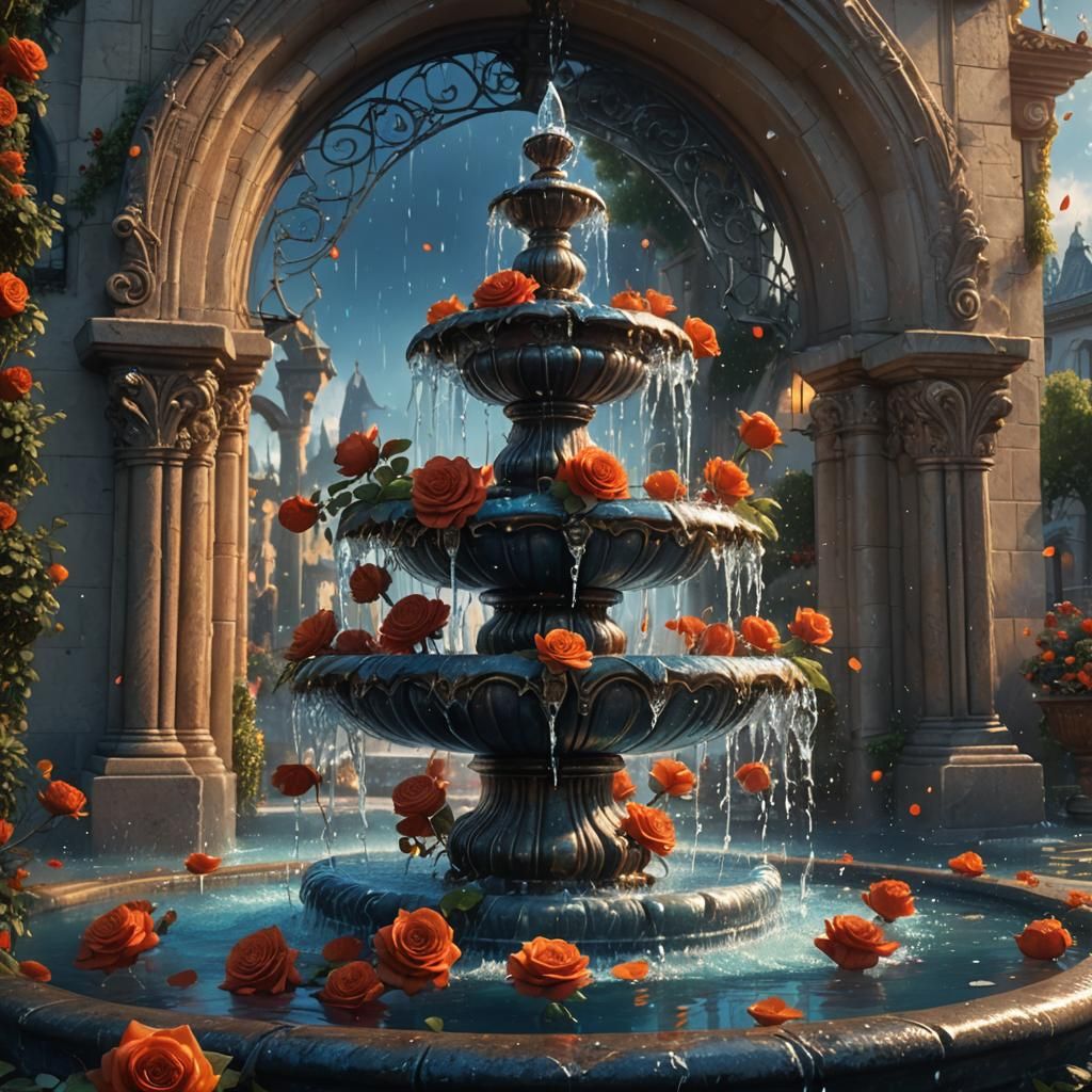 Majestic Rose Fountain in High Fantasy Style