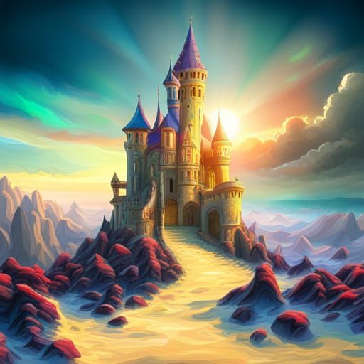 Psychedelic Fantasy Castle in Vivid Colors