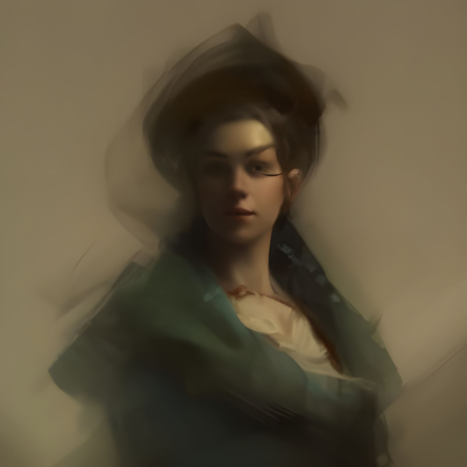 Haunted Colonial Woman Portrait in Dark Fantasy Style
