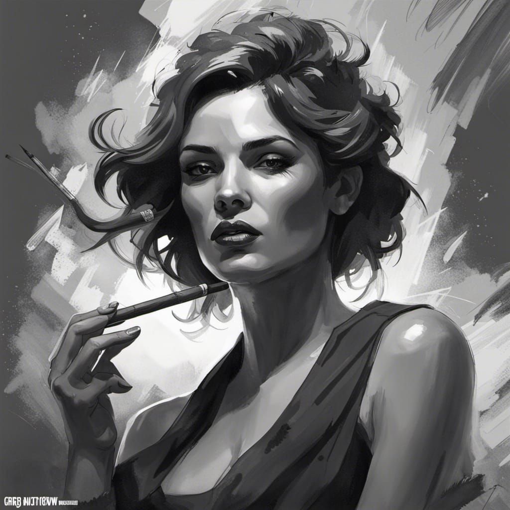 Woman Smoking Cigar: Dramatic Black and White Portrait