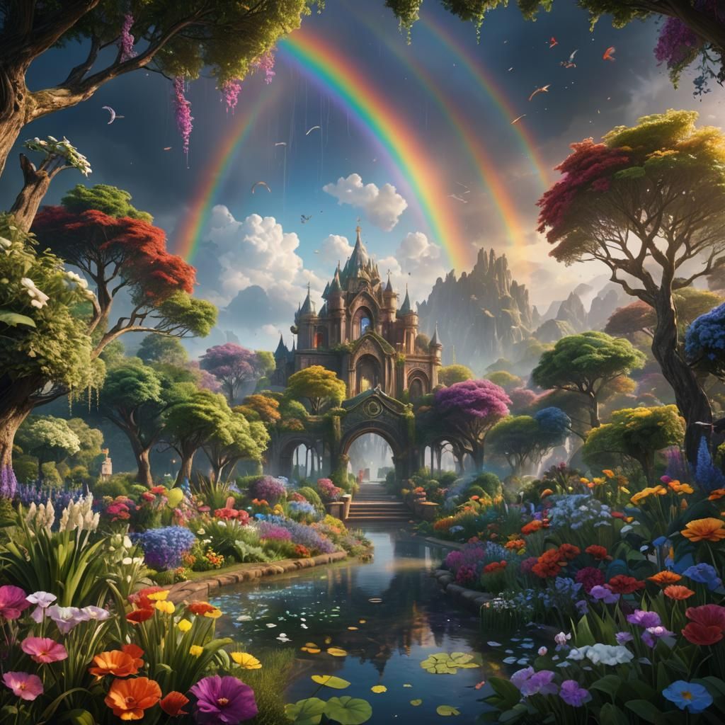 Ethereal Rainbow Garden: Fantasy Concept Art