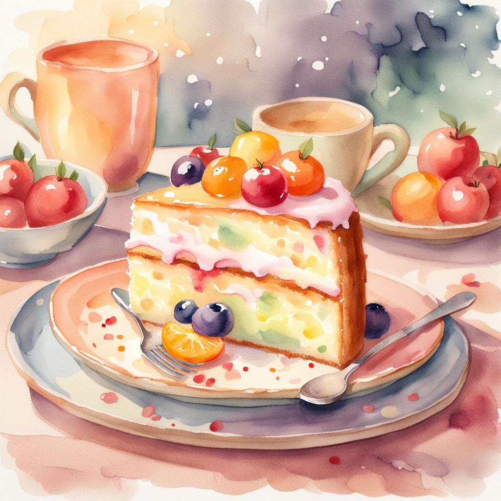 Whimsical Watercolor Cake on a Pastel Plate