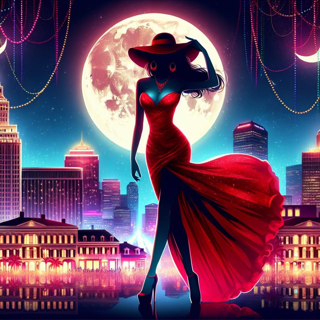 Radiant Red Dress at Mardi Gras Celebration