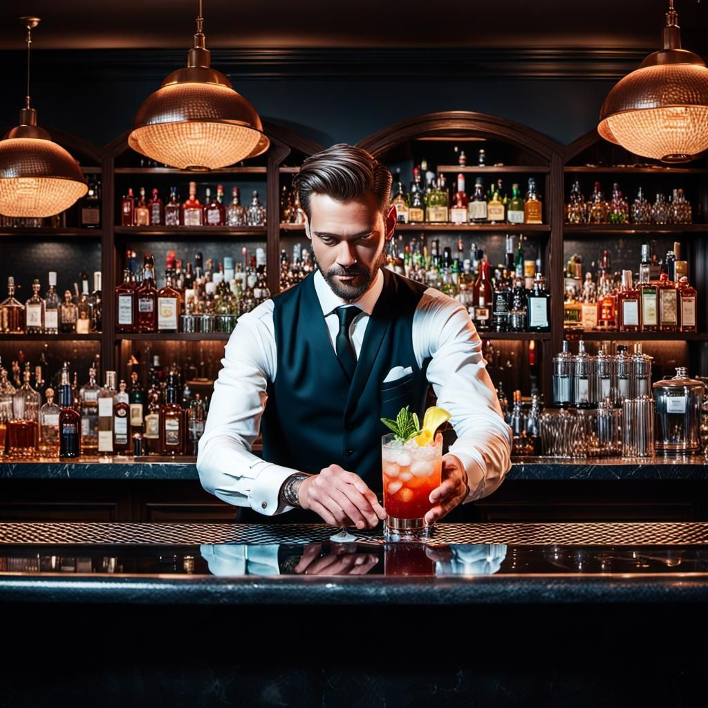 Bartender Mixes Cocktail in High-End Bar