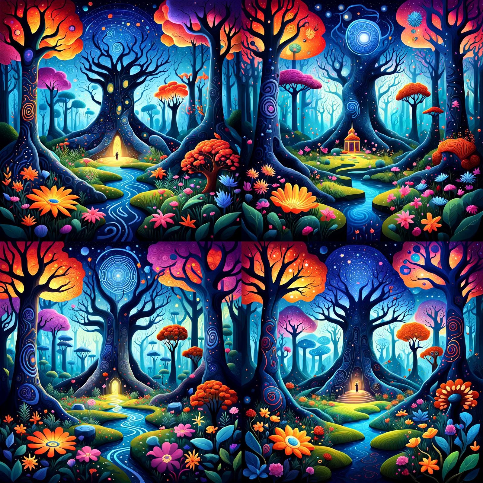 Aboriginal Cubism Painting of a Sacred Grove