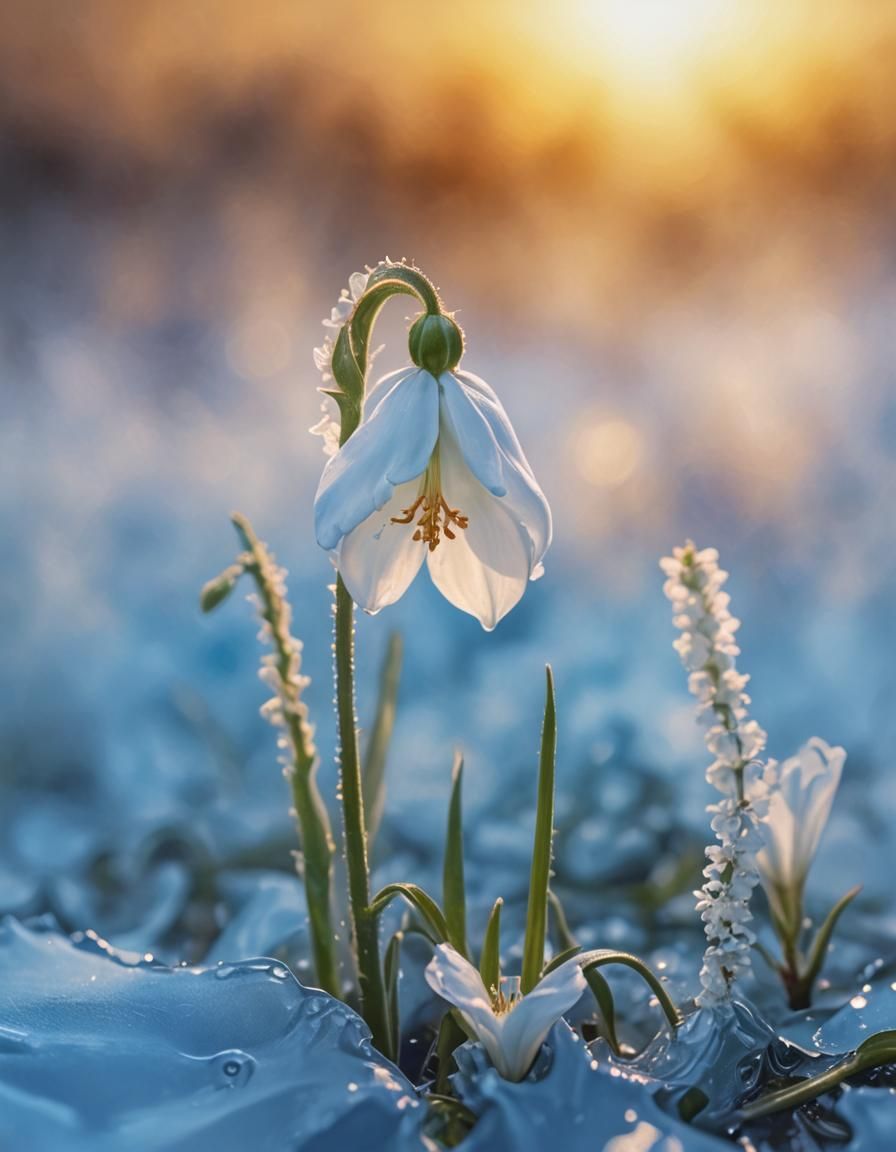 Surrealistic White Spring Bloom in HDR Oil on Canvas