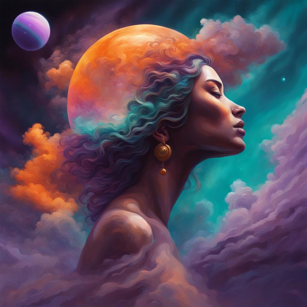 Goddess Woman with Nebula and Saturn