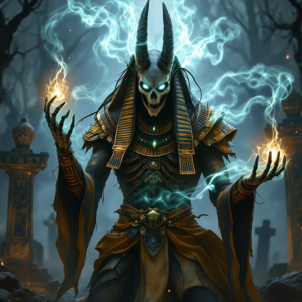 Undead Anubis in a Graveyard, Digital Art
