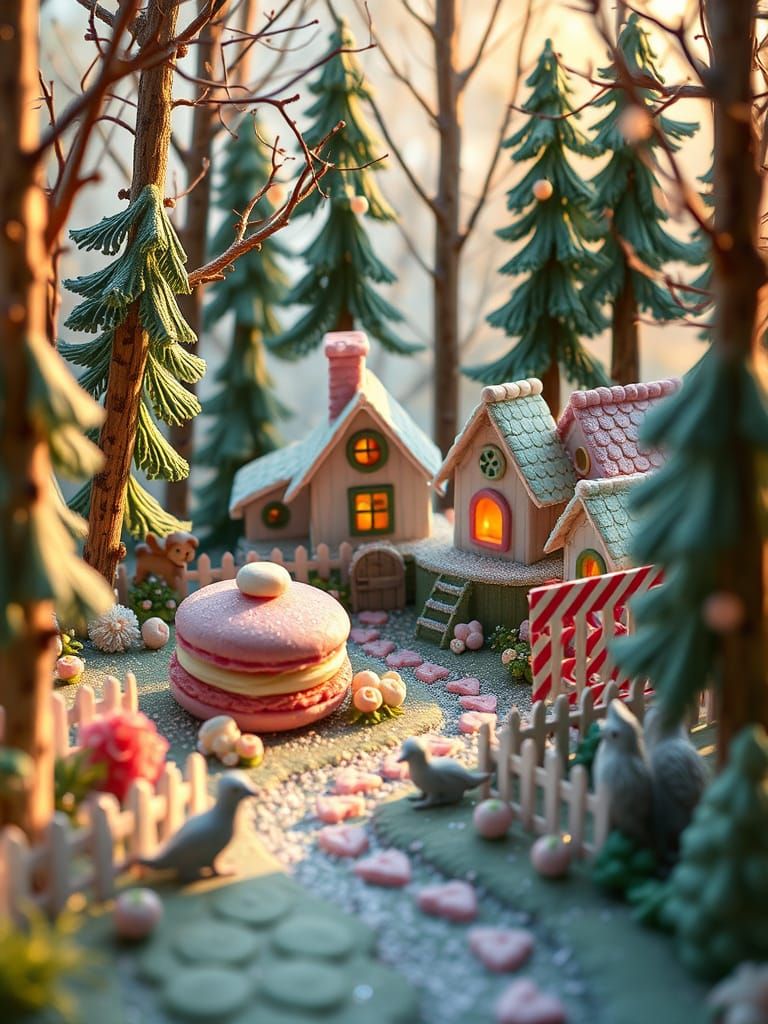 Macaron Village in Buttercream Forest, Whimsical Art