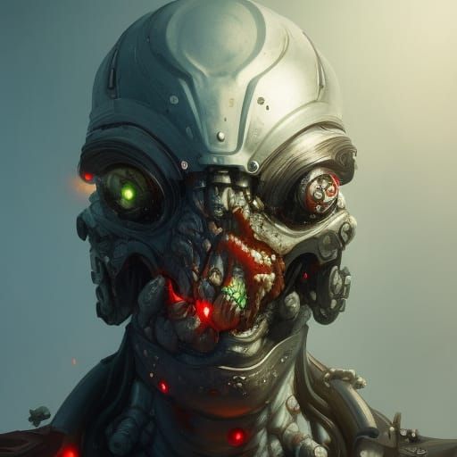 Zombie Robo Cop Portrait in Hyperdetailed Style