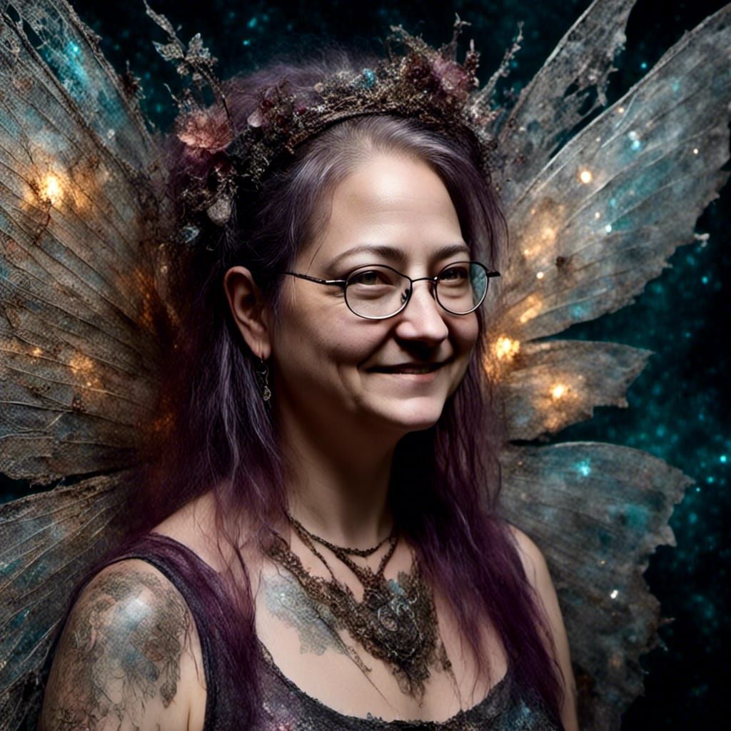 Winged Fairy Portrait with Iridescent Wings