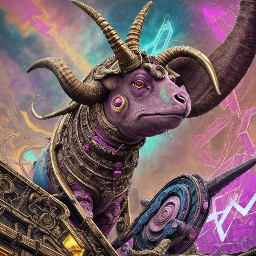 Aries Horns Digital Graffiti Art in Steampunk Style