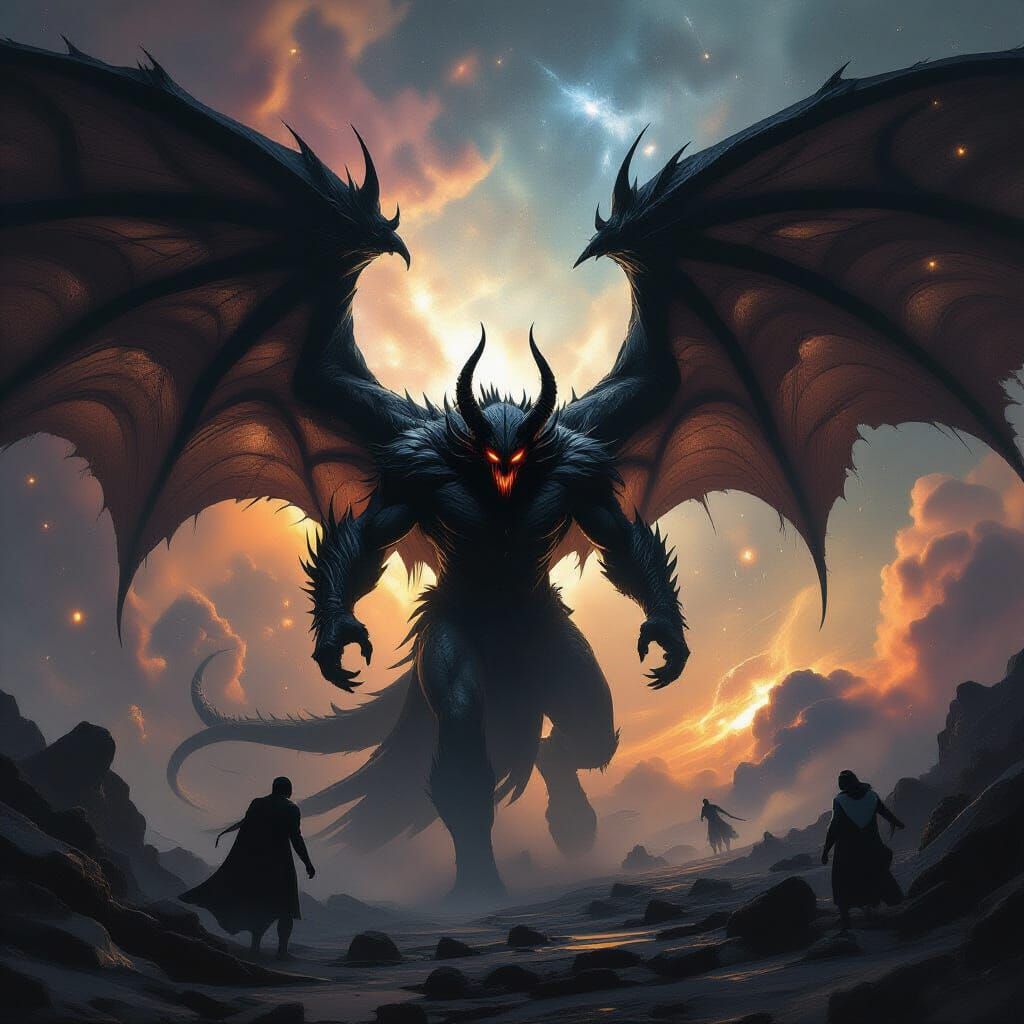 Obsidian Demon Battles Cosmic Entity in Dying Galaxy