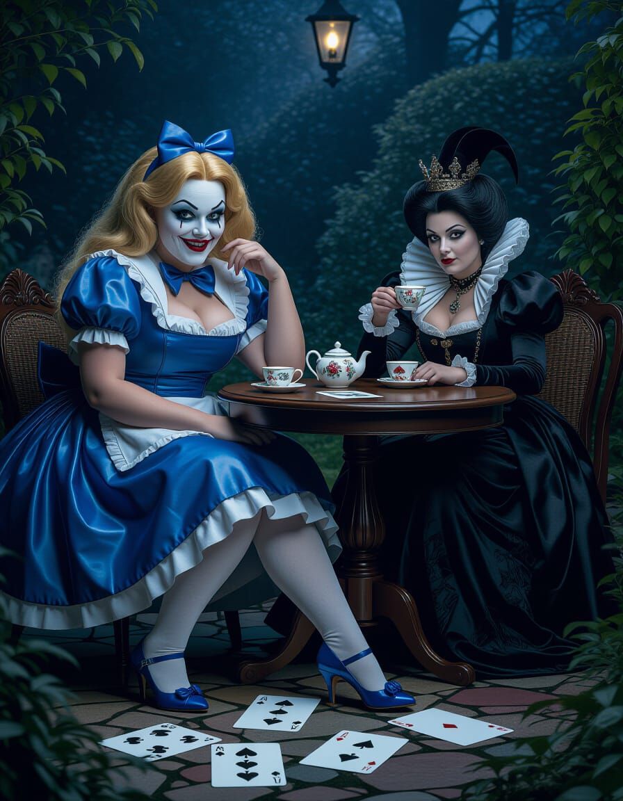 Creepy Alice in a Scary Garden at Night