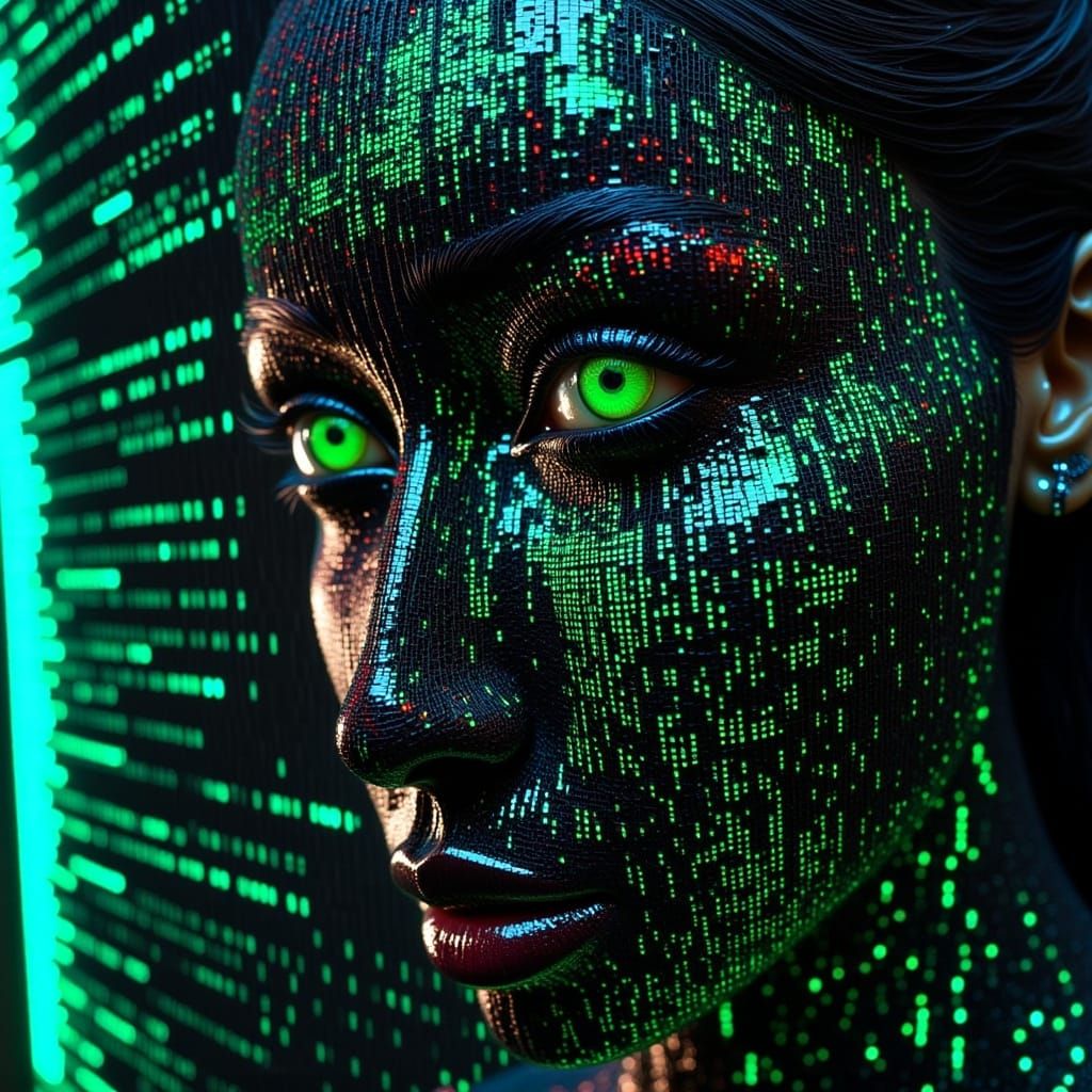 Cyborg Dissolving into Binary Code