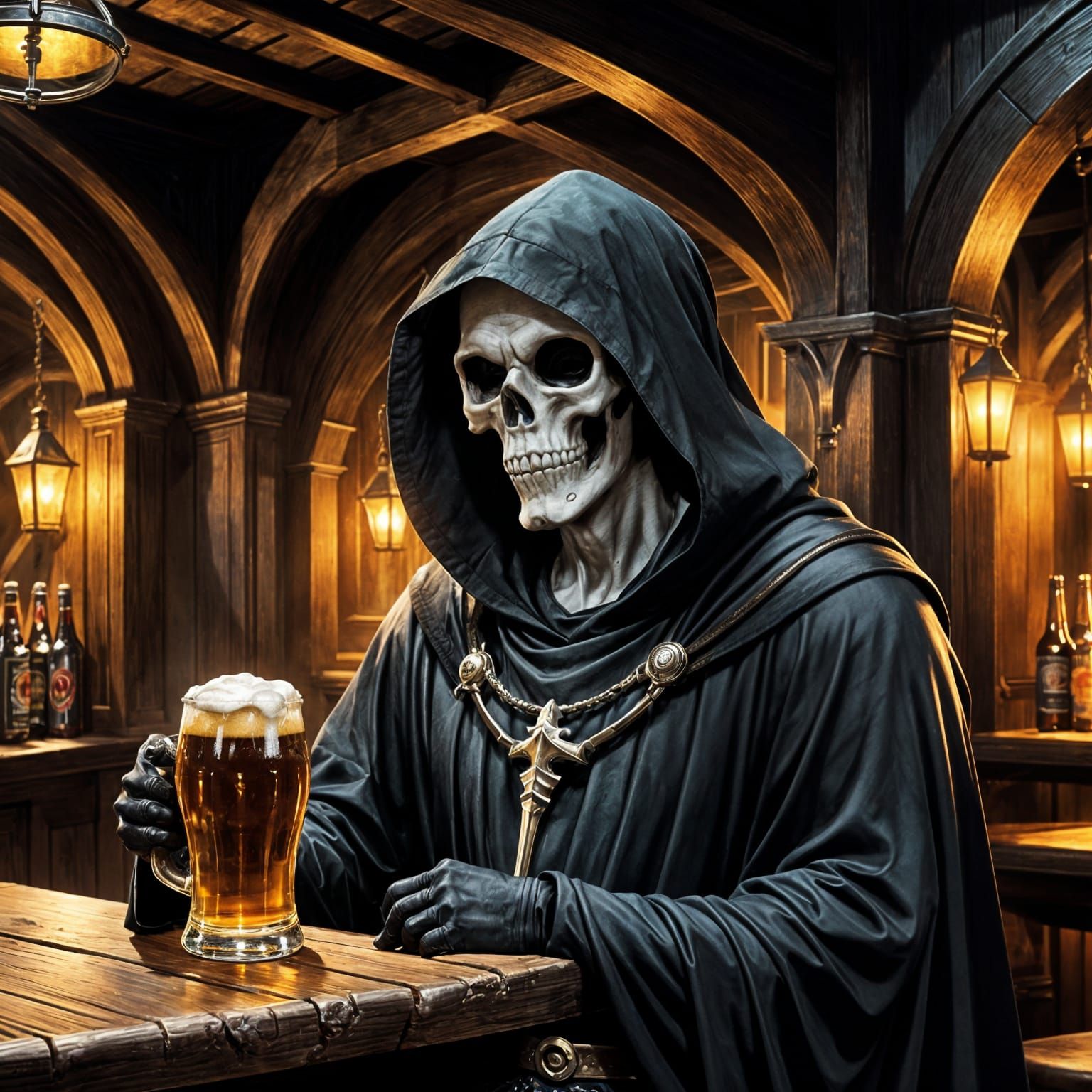 Grim Reaper Relaxing with Beer: Concept Art