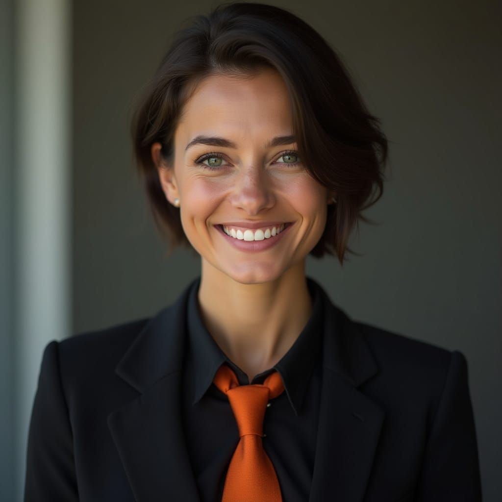 Elegant Businesswoman in Dark Orange Tie