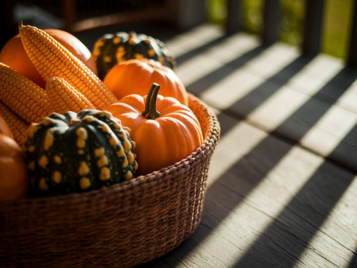 Autumn Harvest Bounty on Wooden Porch