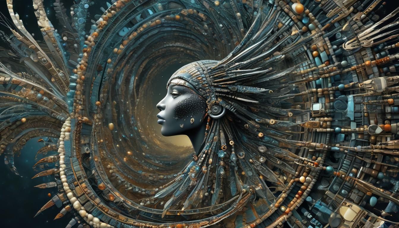 Crystal Hawk with African Beadwork and Fractal Design