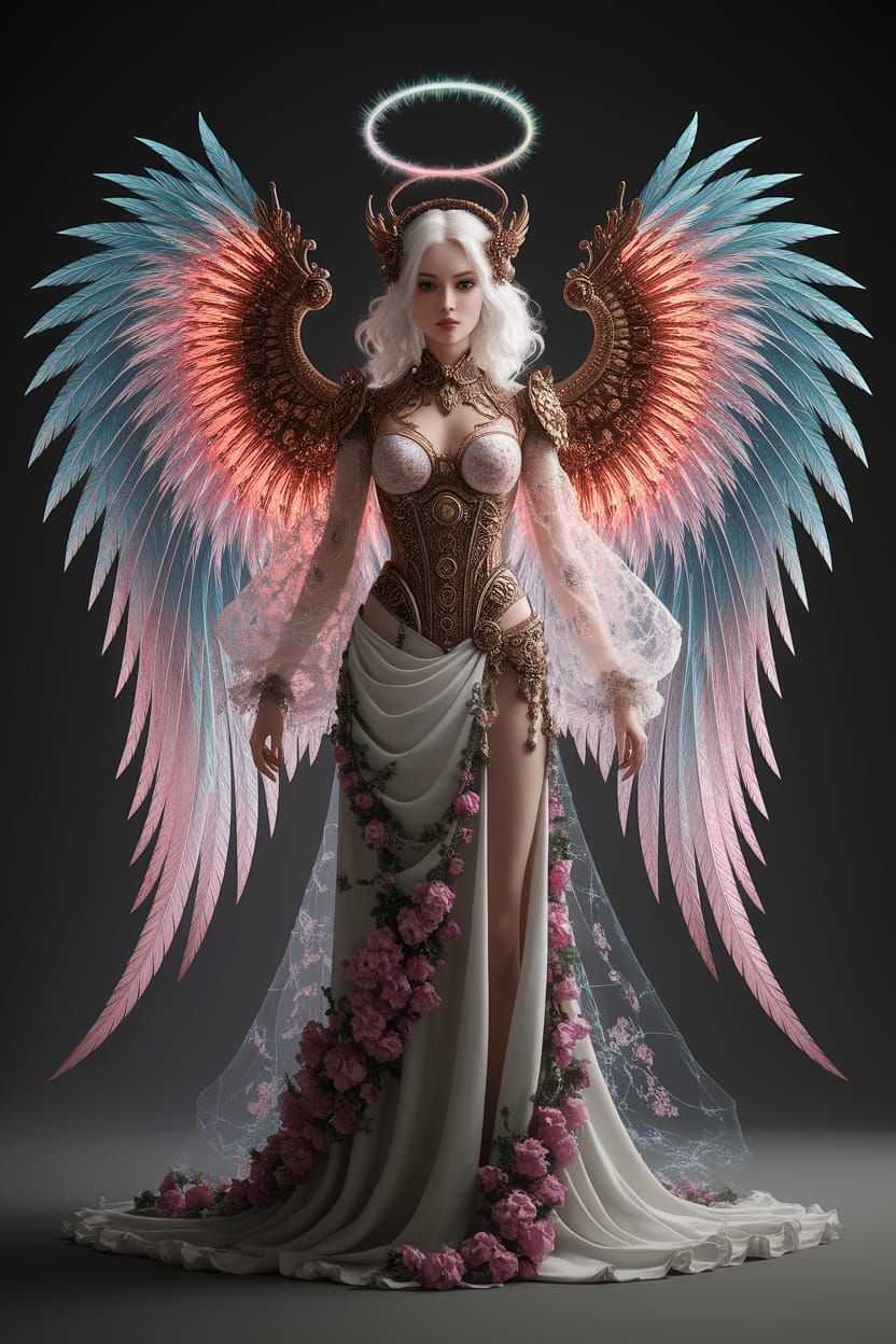 Fragile Angel Stained Glass Floral Gossamer Filigree Wings H...