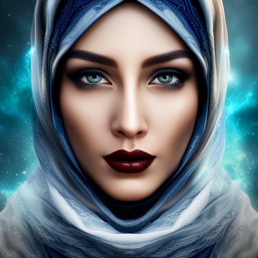 Beautiful Muslim Woman with Piercing Blue Eyes