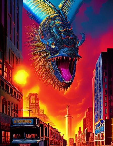Giant Caterpillar Monster Destroys City: 1950s Film Poster
