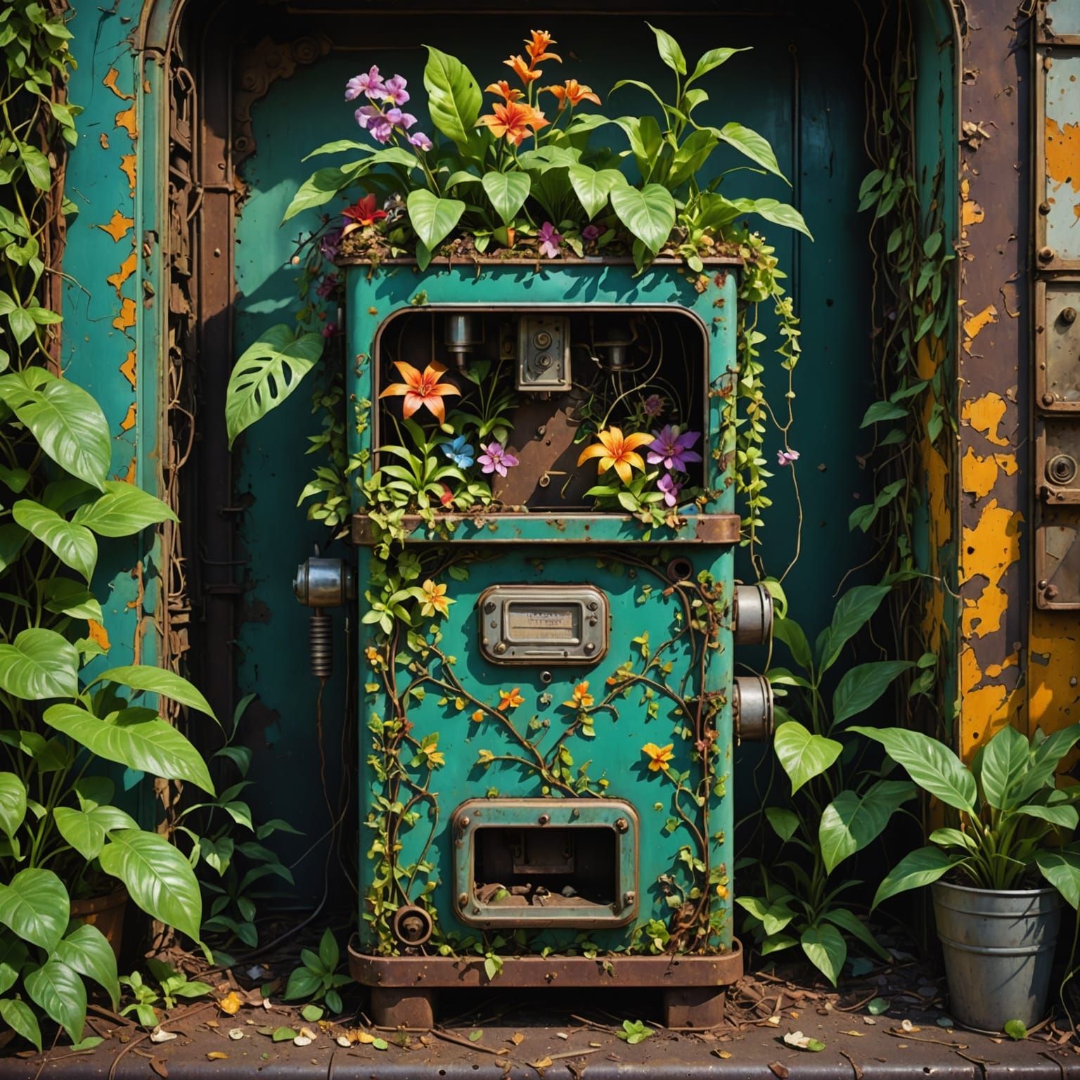 Miniature Jungle in Vintage Popcorn Machine