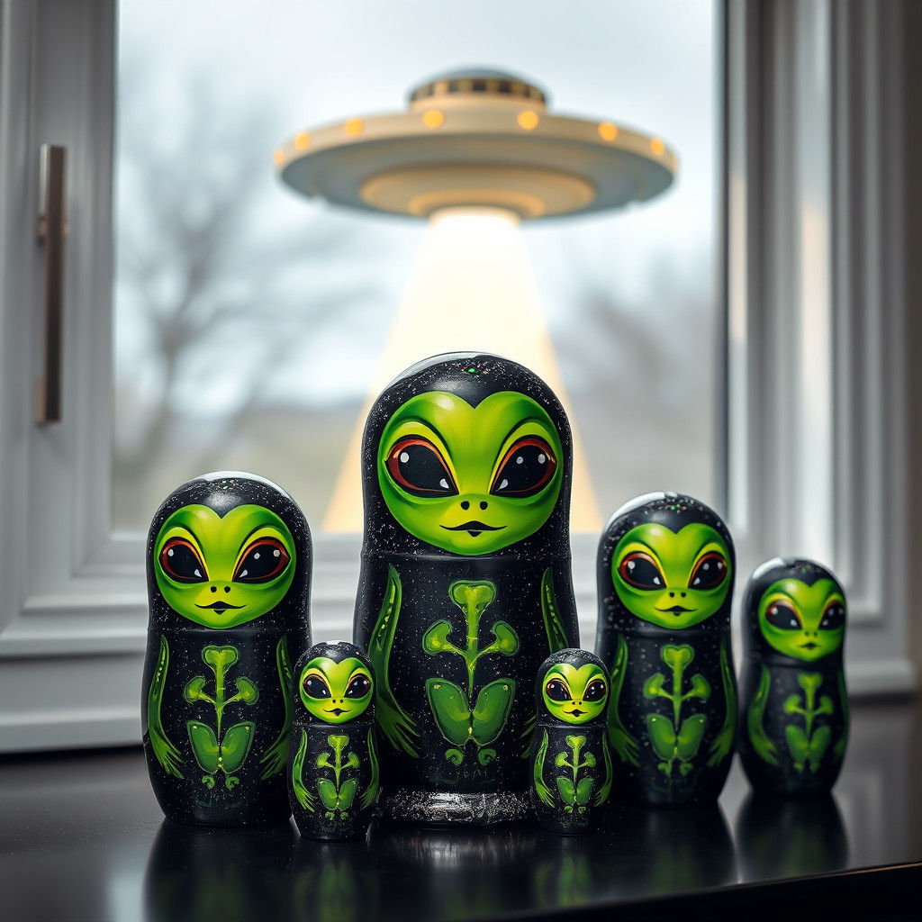 Green Alien Matryoshkas with Glittery Babushkas