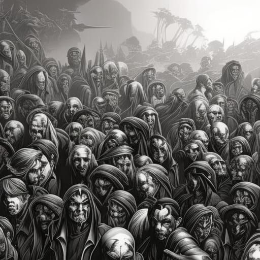 Intricate Zombie Horde Illustration in Black and White