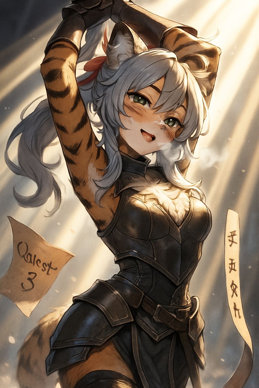 Anthropomorphic Fox Knight Stretching, Anime Style