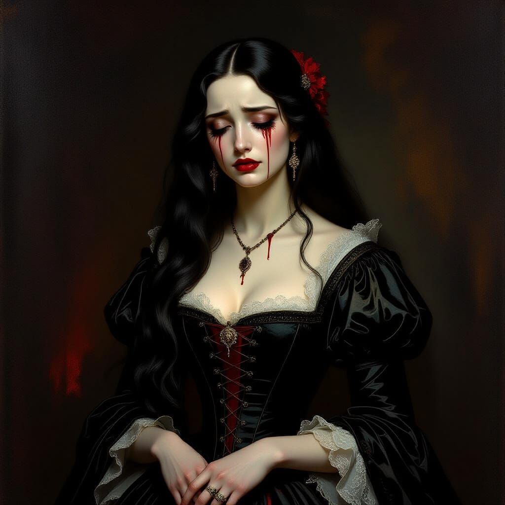 16th Century Vampire Cries Blood in Gothic Chamber