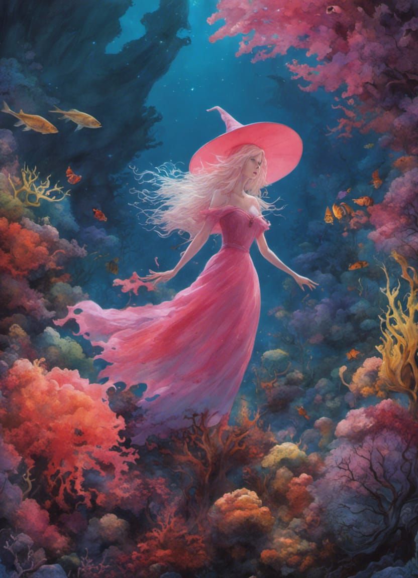 Pink Witch Swims in Colorful Coral Reef