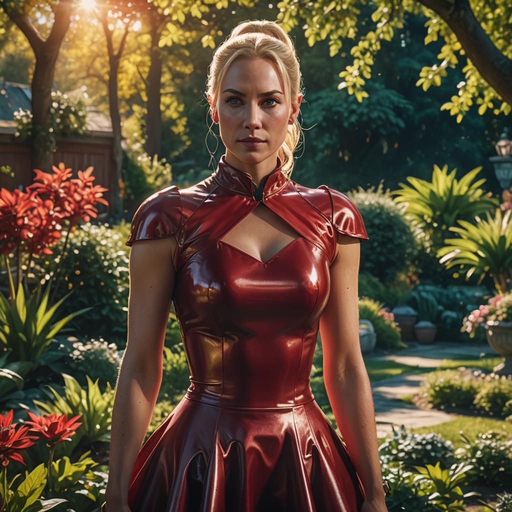 Woman in Red Latex Dress, Digital Matte Painting