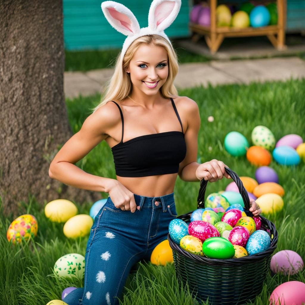 Blonde Woman's Easter Egg Hunt Adventure