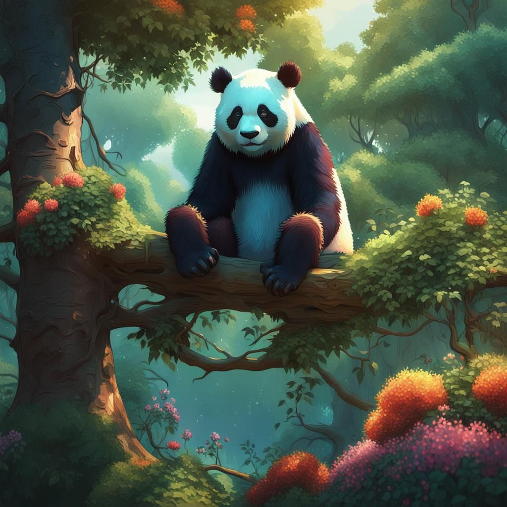 Panda in Mystical Forest: Digital Matte Painting